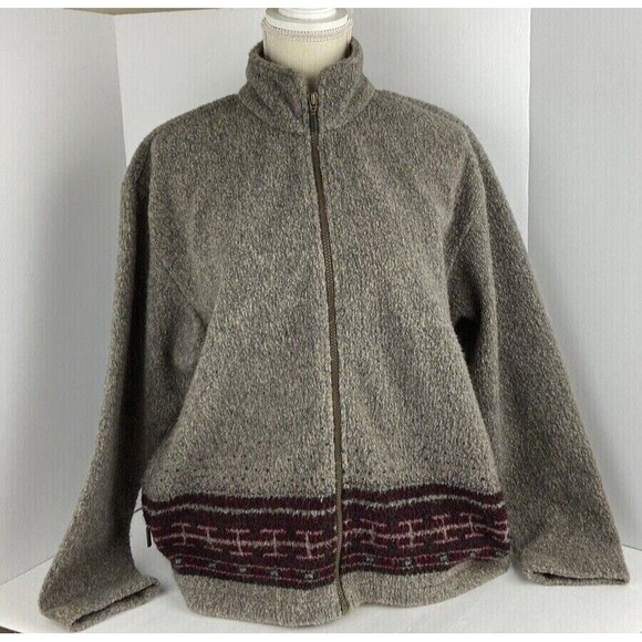 VTG Columbia Womens Small Maroon Grey Aztec Wool Fleece Zip Jacket USA 90s Y2K - Picture 12 of 12